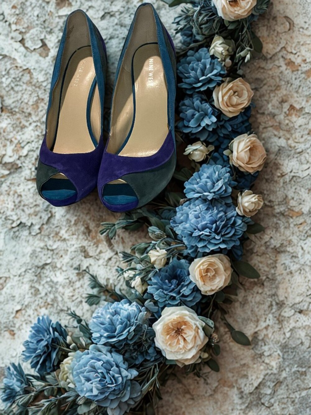 Nine West Multicolored Purple, Teal, Blue Gray Pump - 10 Never Worn